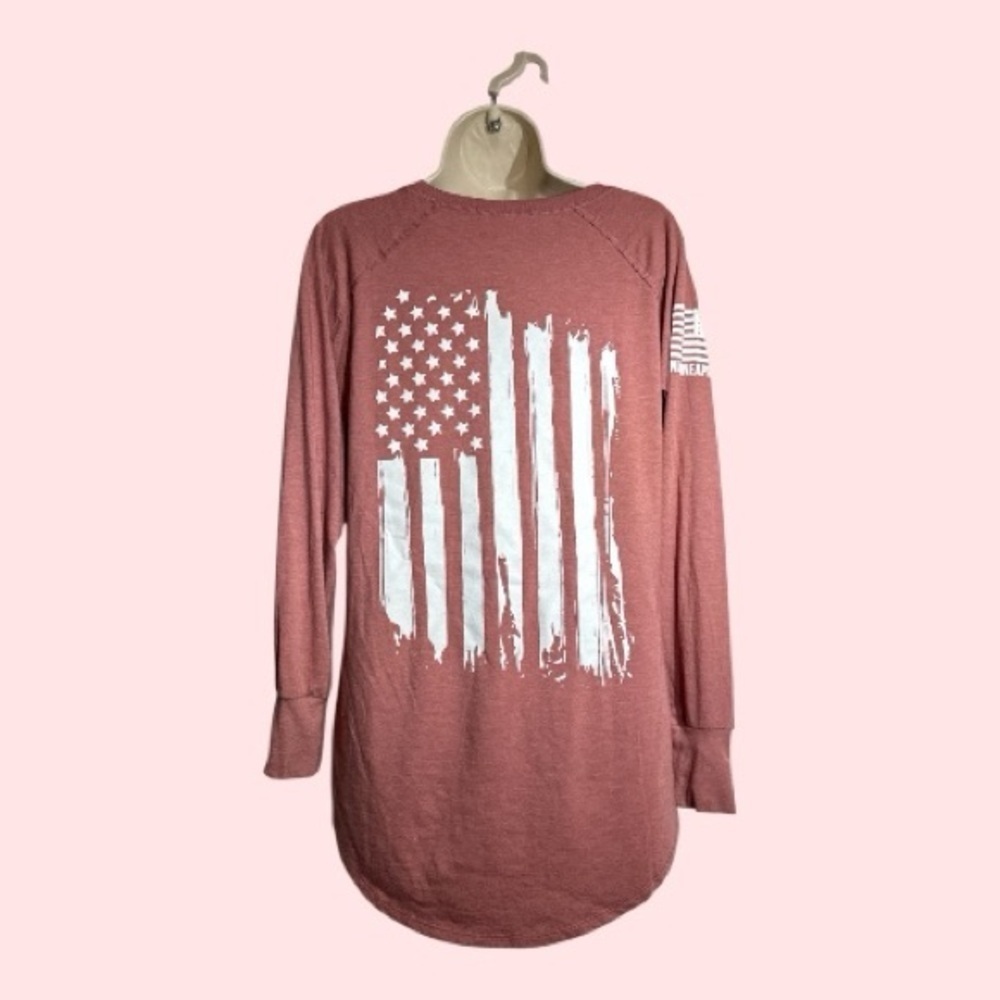 Nine Line American-Made Rose Pink Patriotic Flag Graphic Long Sleeve Size L - Picture 3 of 6